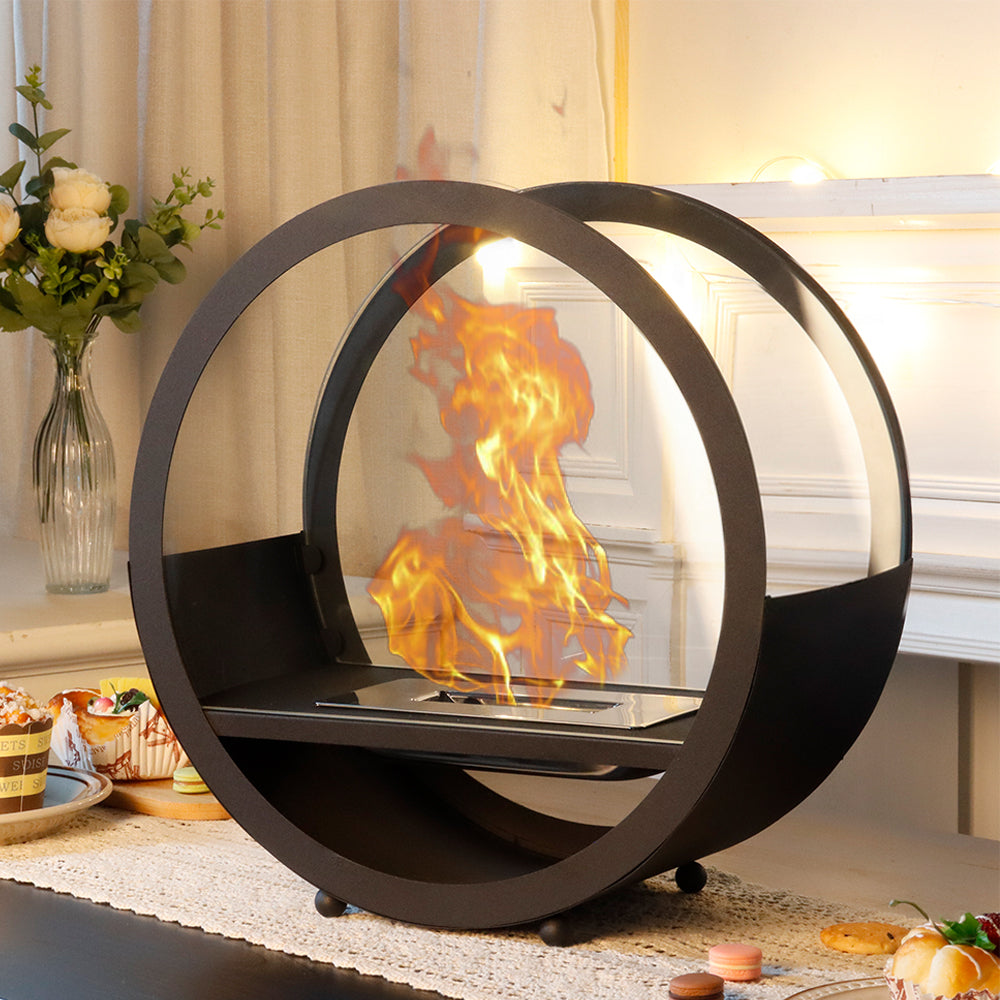 14"*14”H JHY Black Round Freestanding Tabletop Fireplace