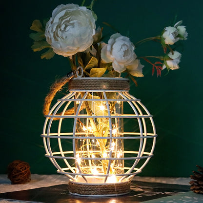 Metal Cage LED Lantern Battery Powered 7.3" Tall White