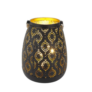Lampe en métal de style marocain 8''H fonctionnant à piles (noir avec brosse dorée)