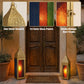 Moroccan Candle Lanterns with Embossed Colored Tempered Glass