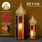 Set of 2 Decorative Ramadan Candle Lanterns - Metal, Tempered Glass, Hanging Tealight, Moroccan Style, Indoor/Outdoor Party Decor