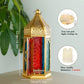 Moroccan Lantern – 12'' Gold Hexagonal, Tempered Glass & Hollow-Out Design, Indoor/Outdoor Decor for Ramadan, Garden, Weddings & Events