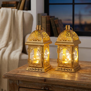 Set of 2 Vintage Decorative Lanterns 7.5''H (Gold)