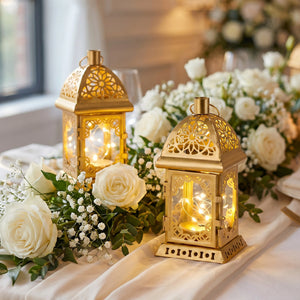 Set of 2 Vintage Decorative Lanterns 7.5''H (Gold)