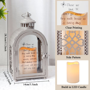 11''High Remembrance Lantern with Timer Candle Bereavement Sympathy Gift Memorial Lantern (Grey)