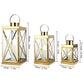 Gold Stainless Steel Lantern Set of 3-Square Elegance 8/12/16In