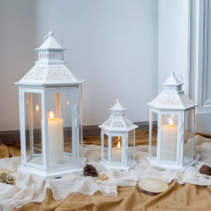 Lot de 3 lanternes suspendues décoratives hexagonales blanches de 18 po de hauteur