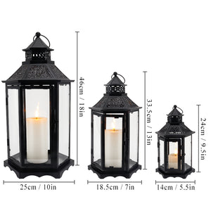 Set of 3 Black Hexagonal Decorative Hanging Lantern 18'' High