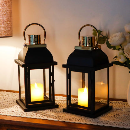 Set of 2 Decorative Candle Lantern 10'' High Black