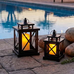 12.5" & 9" H Hanging Candle Lanterns with LED Pillar Candles