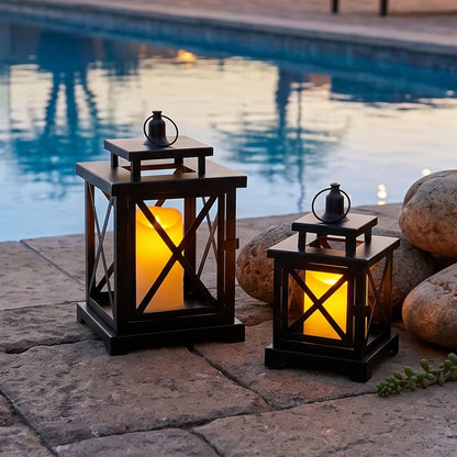 12.5" & 9" H Hanging Candle Lanterns with LED Pillar Candles