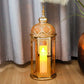 Moroccan Candle Lantern - 15'' Gold Hexagonal, Tempered Glass, Ramadan Decor for Indoor/Outdoor, Living Room, Parties & Events