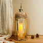 Moroccan Candle Lantern - 15'' Gold Hexagonal, Tempered Glass, Ramadan Decor for Indoor/Outdoor, Living Room, Parties & Events