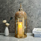 Moroccan Candle Lantern - 15'' Gold Hexagonal, Tempered Glass, Ramadan Decor for Indoor/Outdoor, Living Room, Parties & Events