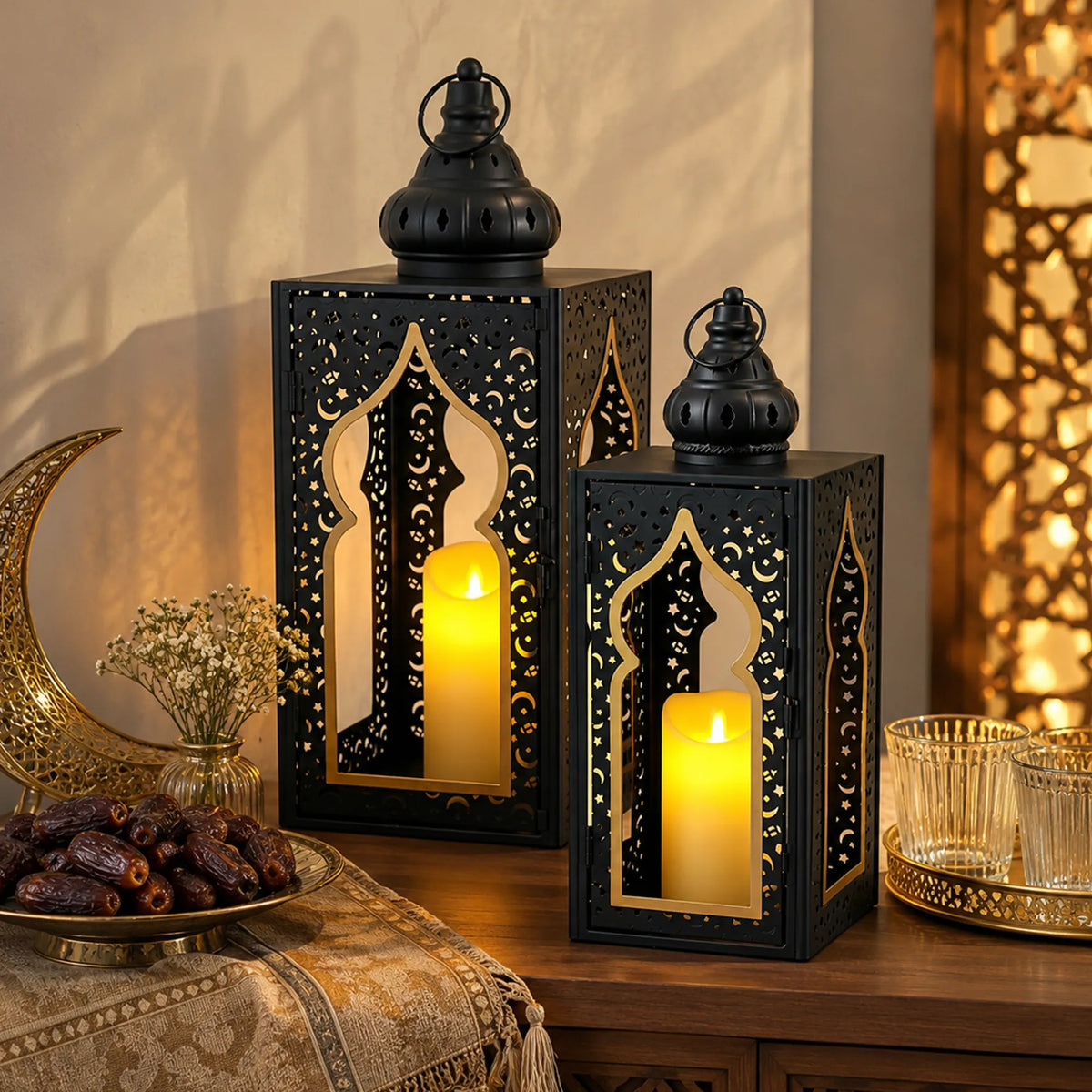 Set of 2 Vintage Decorative Candle Lantern 12''&16.5''