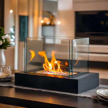 Rectangular Tabletop Fire Bowl Pot with Four-Sided Glass