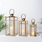 19''&15''&12'' H Stainless Steel Metal Candle Lantern  Candle Holder with Temper Glass Panels(Set of 3 Rose Gold)