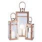 19''&15''&12'' H Stainless Steel Metal Candle Lantern  Candle Holder with Temper Glass Panels(Set of 3 Rose Gold)