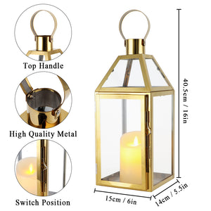 16"High Stainless Steel Candle Lanterns(Gold）