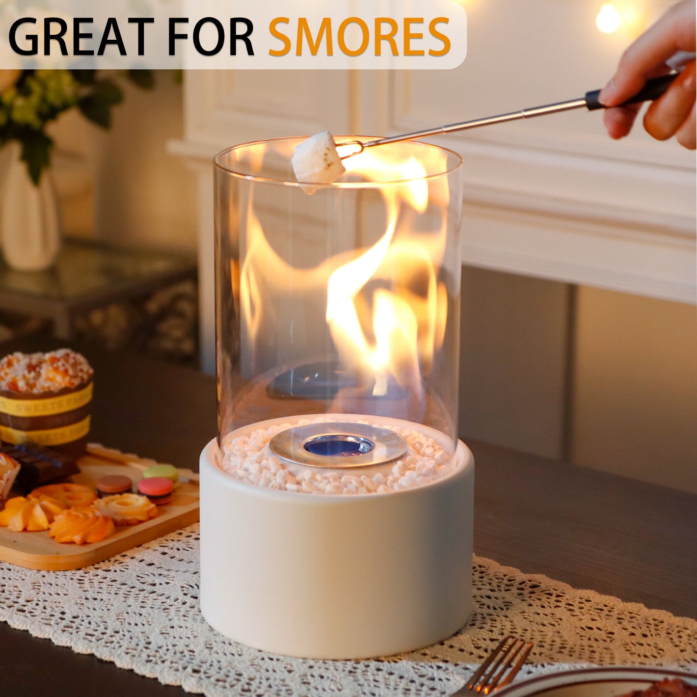 JHY DESIGN Round Tabletop Firepit – Portable, Bio Ethanol Ventless, Indoor/Outdoor