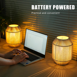JHY DESIGN 2-Pack 8.5"H Woven Cotton Rope Table Lamps: Cordless, Battery-Powered, 6-Hr Timer