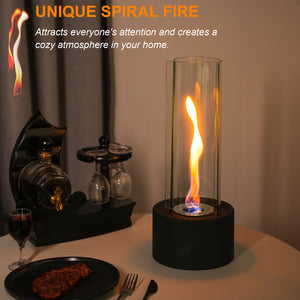 Cylindrical Bioethanol Vented-Free Fireplace – Tabletop Clean-Burning Design with Tempered Glass & Fire Snuffer