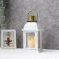 10"H weiße Kerzenlaterne mit goldenem Top-Design
