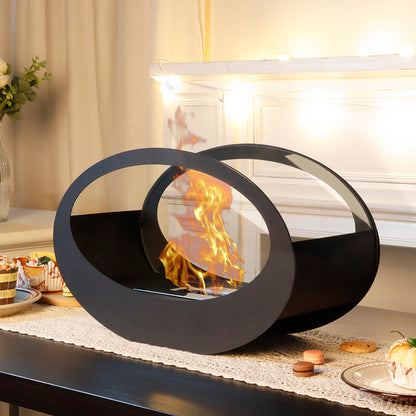 16"x9.5"H Black Metal Double Sided Oval Tabletop Fireplace