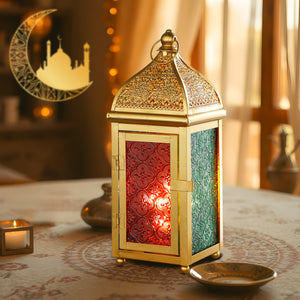 Set of 2  Moroccan Lanterns - 12" H, Battery Operated, Indoor/Outdoor Decor for Ramadan, Patio, Weddings & Events