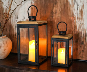 JHY 2-Piece Decorative Candle Lanterns: Farmhouse Meets Modern Style