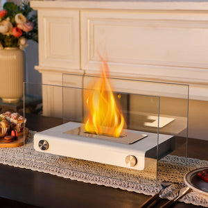 7.5" H Metal Bio Ethanol Fireplace Tabletop Ethanol Fireplace(White)