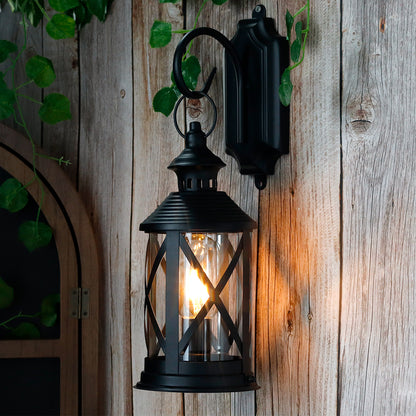 Battery Powered Metal Lamp 10'' TallHanging Lamps with Metal Hook (Black)