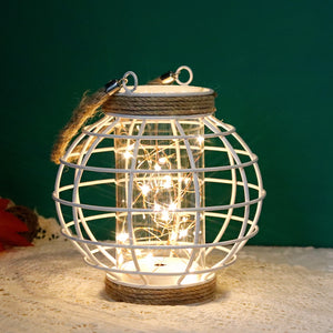 Metal Cage LED Lantern Battery Powered 7.3" Tall White