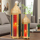 Set of 2 Decorative Ramadan Candle Lanterns - Metal, Tempered Glass, Hanging Tealight, Moroccan Style, Indoor/Outdoor Party Decor