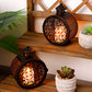 Set of 2 Round Vintage Metal Candle Lanterns 7.5" H