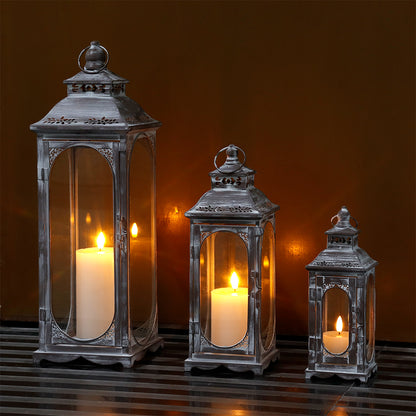 Set mit 3 dekorativen Vintage-Kerzenlaternen, 10/14/19,5''H (Zementgrau)