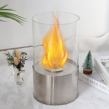 JHY DESIGN Tabletop Fire Bowl 29cm H – Bio Ethanol, Ventless, Cylindrical Glass, Indoor/Outdoor