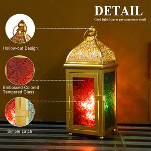 Set of 2  Moroccan Lanterns - 12" H, Battery Operated, Indoor/Outdoor Decor for Ramadan, Patio, Weddings & Events