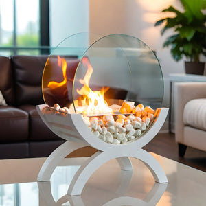 JHY DESIGN Round Tabletop Firepit 43cm H – Bio Ethanol, Ventless, Indoor/Outdoor