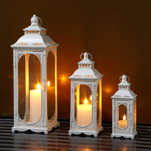 Set of 3 Decorative Vintage Candle Lanterns 10/14/19.5''H(White)