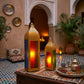 Moroccan Candle Lanterns with Embossed Colored Tempered Glass