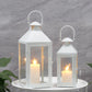 Set of 2-17.5"&13.5" Metal Candle Lanterns(White）