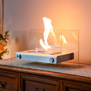 7.5" H Metal Bio Ethanol Fireplace Tabletop Ethanol Fireplace(White）
