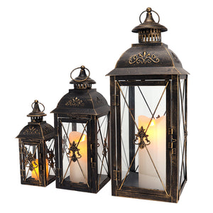 Lanterne suspendue décorative en métal vintage avec bougeoir de 19 po, 13,5 po et 9,5 po de hauteur (Ensemble de 3)