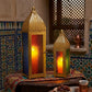 Moroccan Candle Lanterns with Embossed Colored Tempered Glass