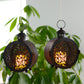 Set of 2 Round Vintage Metal Candle Lanterns 7.5" H