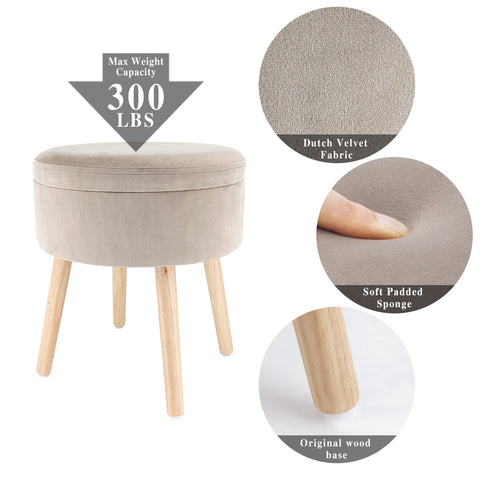 17.5" H Round Velvet Tufted Footrest Stool Ottoman