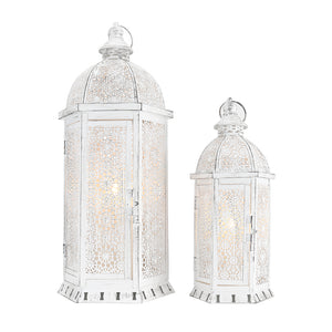 2 Set of 15 and 19.5"High White Rustic Metal Lanterns