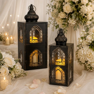 2 Pcs  21" & 15.5" Moroccan Lanterns Decorative Candle Lanterns