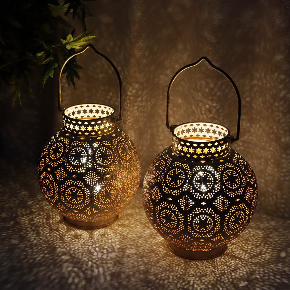 Ensemble de 2 lampes décoratives marocaines à piles 7'' de haut (marron) 